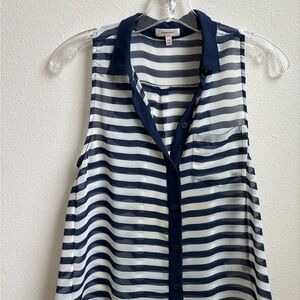 Aritzia Sunday Best Navy and White Striped Sleeveless Button-Down Top